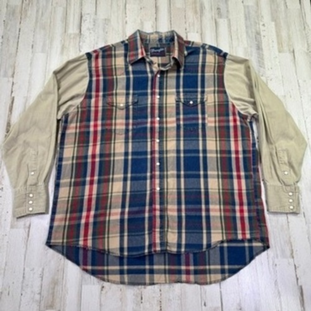 READ NO SIZE 90s Wrangler Button Down Multi Plaid Western Snap Contrast Sleeve